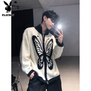 花花公子（PLAYBOY）美式復古小眾蝴蝶毛絨立領(lǐng)毛衣男女秋冬保暖針織開(kāi)衫慵懶毛毛外套 白色 【高質(zhì)量開(kāi)衫毛衣】 M