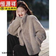 恒源祥皮毛一體秋冬季新款水貂絨外套女短款保暖立領(lǐng)環(huán)保獺兔毛時(shí)尚外套 灰色 S 推薦85-107斤