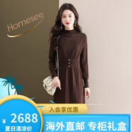 Homesee輕奢國際高檔品牌連衣裙2025秋季新款收腰顯瘦羊毛針織內(nèi)搭毛呢裙 咖色 M
