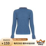 兩三事梵高文藝 青衫 蕾絲拼接半高領(lǐng)打底衫女春季復(fù)古修身內(nèi)搭針織衫 湖藍-y 均碼 F