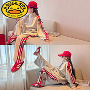 G.duck小黃鴨女童運動(dòng)套裝2026秋季新款兒童秋冬韓系穿搭女孩中大童童裝 灰色蝴蝶結套裝 150 cm