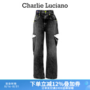 Charlie Luciano【吳宣儀同款】雙刀割褲子新款潮牌寬松休閑CL長(cháng)褲潮流國潮休閑褲 黑色 34