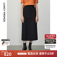朗姿【王楚然同款 時(shí)裝周同款】羊毛高腰中長(cháng)款氣質(zhì)a字半身裙冬新款 黑色2 XL
