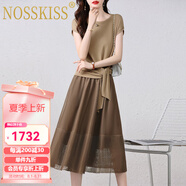NOSSKISS奢侈高檔品牌連衣裙女2025夏季新款小個(gè)子氣質(zhì)洋氣減齡別致顯瘦裙 駝配咖啡 L