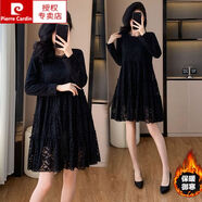 皮爾卡丹（pierre cardin）秋冬大碼女裝胖妹妹減齡遮肚打底裙顯瘦中長(cháng)款加絨加厚蕾絲連衣裙 圖片色 L 【100-115斤】