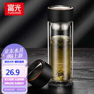 富光水杯玻璃杯泡茶水分離杯男士耐高溫雙層隔熱玻璃杯子高硼硅玻璃 黑色 320ml