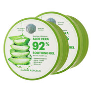 自然樂(lè )園（Nature Republic）韓國進(jìn)口蘆薈膠自然補水保濕曬后舒緩修復凝膠樂(lè )園女便攜學(xué)生 蘆薈保濕舒緩凝膠 300ml 2瓶