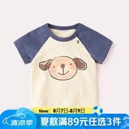 嘟嘟家寶寶短袖T恤兒童可愛夏季童裝女童夏裝圓領(lǐng)上衣男童環(huán)保印花半vip 藏青袖小狗 80 cm