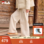 FILA 斐樂官方女士針織長褲冬季新款休閑寬松加絨抗菌闊腿褲 蒸汽白-IV L