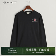 GANT【100%棉】甘特春季休閑刺繡柔軟內(nèi)搭經(jīng)典純色圓領長袖男T恤 5黑色 XL