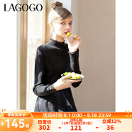 lagogo【抗起球】黑色A字收腰連衣裙女拉谷谷秋冬新款赫本網(wǎng)紗裙 黑色(W1) M 160/38