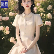 羅蒙法式連衣裙女2025夏季款獨特別致高級感小清新收腰顯瘦米白色裙子 米色小清新連衣裙 M 建議95-105斤內(nèi)
