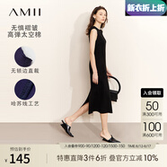 AMII七夕禮物2025秋極簡(jiǎn)優(yōu)雅通勤風(fēng)無(wú)袖圓領(lǐng)后開(kāi)衩太空棉修身長(zhǎng)連衣裙 黑色 160/84A/M