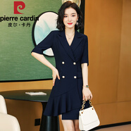 皮爾卡丹（pierre cardin）2025新款西裝連衣裙工作服職業(yè)氣質(zhì)洋氣西裝裙正裝美容師工裝裙子 藏青色連衣裙短袖 2XL