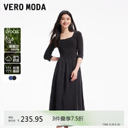 VEROMODA 連衣裙2024春夏新款圓領(lǐng)棉質(zhì)拼接羅紋顯瘦天絲七分袖324242007