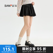 三福半身裙2024夏季碎花防走光內(nèi)襯雙層短裙女裝483825 黑色（花邊下擺） 165/68A/M