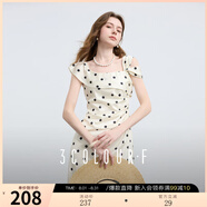 三彩獨醒2025夏季新款法式復古溫柔風波點方領連衣裙收腰長裙F 米白色幾何 XL 170/92A