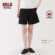 無印良品（MUJI）女式 水洗 平紋 短褲 休閑 褲子女款夏季款女裝中褲 外穿 黑色5S M (160/66A)