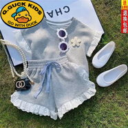 G.DUCKKIDS童裝短袖短褲套裝夏裝兒童裝衣服寶寶洋氣運(yùn)動(dòng)服中小童孩子兩件套 灰色花邊套裝 敲可愛(ài)好質(zhì)量 90