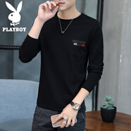 花花公子（PLAYBOY）休閑長袖T恤男士春秋季圓領(lǐng)潮流白色男士t恤上衣打底衫秋衣 8805黑色【長袖】 薄款 XL 建議101-121斤