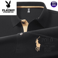 花花公子雷軍同款秋季新款男士長(cháng)袖T恤刺繡翻領(lǐng)POLO衫商務(wù)大碼百搭上衣服 302黑色長(cháng)袖-可 3XL 185【建議170-185斤】