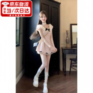 JIOESC熱戀千金風(fēng)短裙夏季收腰顯瘦設(shè)計(jì)感純欲甜美蝴蝶結(jié)氣質(zhì)公主連衣裙 粉色連衣裙 【帶黑色蝴蝶結(jié)】 M 【推薦100-110斤】