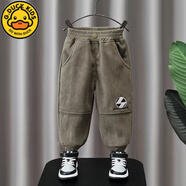 G.duck童裝男童褲子秋裝洋氣休閑褲春秋兒童燈芯絨長(cháng)褲條絨帥氣寶寶單褲 棕色 春秋款 140 建議9-10歲