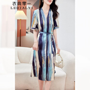 衣典零一（LEDIALYI）杭州重磅真絲連衣裙女短袖2025夏季新款時尚氣質(zhì)顯瘦桑蠶絲a字裙 潑墨繪夢 L