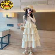 G.duck童裝女童連衣裙夏季薄款透氣純色公主裙中大童女孩韓版休閑吊帶裙 乳白色 150 建議身高140-150cm年齡9-10