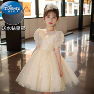 迪士尼女童連衣裙禮服洋氣公主裙小女孩花童春夏季兒童蓬蓬裙主持演出服 香檳色48短款-蓬蓬裙 水鉆皇冠 130 cm 【40-50斤】