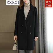 ZXEGI高端女裝外套2025年新款100%羊毛雙面毛呢大衣女中長(zhǎng)款小個(gè)子顯瘦 鋼琴黑 L