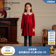 Teenie Weenie Kids小熊童裝25新年春款女童天鵝絨蕾絲百褶連衣裙 紅色 110 cm