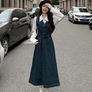 伊琦蕾2025夏秋新款設(shè)計感小眾法式復(fù)古女裝中長款牛仔背心連衣裙女疊穿 襯衣+牛仔裙+腰帶 S