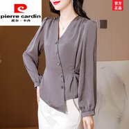 皮爾卡丹（pierre cardin）時(shí)尚緞面長(cháng)袖襯衫女士秋裝新款別致氣質(zhì)小衫洋氣不規則上衣時(shí)尚女 紫色 M 90-105斤