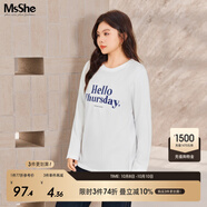 MsShe【針織棉】大碼女裝2025秋季胖mm刺繡字母顯瘦正肩長(zhǎng)袖T恤 【B款】白底（藍(lán)字）現(xiàn)貨 4XL