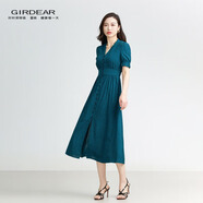 哥弟（GIRDEAR）女裝鳶尾裙子法式茶歇田園風(fēng)收腰顯瘦連衣裙150026 孔雀綠 M (3碼)