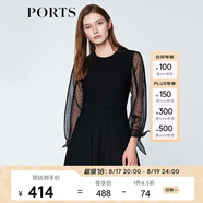 PORTS寶姿商場(chǎng)同款春夏新品女裝歐根紗拼接袖連衣裙 黑色 S