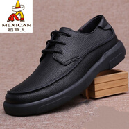 稻草人（MEXICAN）高檔春秋商務(wù)休閑皮鞋頭層牛皮厚底軟底防滑耐磨大碼小碼真皮軟皮 黑色 40