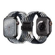 息尼【德國】表帶apple watch夏天輕薄透氣降落傘扣尼龍彈力編織腕帶新款夏季運動(dòng)透氣男女款 黑巧色 黑扣 42mm(S10)/41mm/40mm/38mm