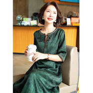 迪芬璐嘉正宗香云紗花蘿非遺真絲連衣裙女2025夏季新款復古杭州桑蠶絲裙子 綠色 4XL 推薦145-160斤左右