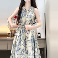 詩(shī)星可裙子女夏季2025新款無(wú)袖連衣裙法式氣質(zhì)藍色簡(jiǎn)單大方唯美 藍色 L 55/60KG/