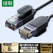 綠聯(lián)超六類網(wǎng)線 細(xì)線款CAT6A 10Gbps萬兆成品跳線 電腦/寬帶/路由器/監(jiān)控/光貓連接線纜 0.5米70331