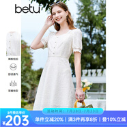 百圖betu女裝夏季新款連衣裙方領蕾絲面料裙子X型連衣裙女2303D04 米白 L