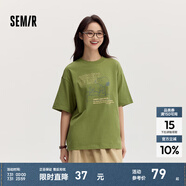 Semir[商場(chǎng)同款]史努比系列短袖T恤女中長(zhǎng)款印花2024新款純棉秋裝 橄欖綠40894 155/80A/S