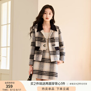 香影小香風(fēng)格子套裝裙女2024秋冬新款?yuàn)A棉毛呢半身裙千金風(fēng)兩件套 黑色T844068 M