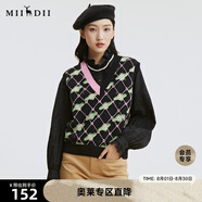 謎底2022秋季新款復(fù)古學(xué)院合體V領(lǐng)套頭背心毛衣外套女227MZ6144 黑色花 XL