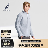 諾帝卡（NAUTICA）【商場同款】男裝春夏新款全棉千鳥格經(jīng)典舒適格紋襯衫男WO4300 灰藍(lán)4UW L