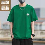 CK潮牌純棉短袖男寬松休閑印花恤衫百搭體恤 綠色-237版 S 【建議體重95-110】