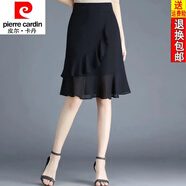 皮爾卡丹（pierre cardin）雪紡短裙半身裙女夏季25新款裙子高腰顯瘦氣質(zhì)百搭a字魚尾裙包臀 黑色 松緊腰 L 100-110斤