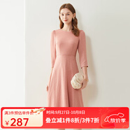 經(jīng)典故事（JANE STORY）知性格子連衣裙女秋季2025新款七分袖高端正式場(chǎng)合氣質(zhì)垂墜感裙子 橘粉色 L